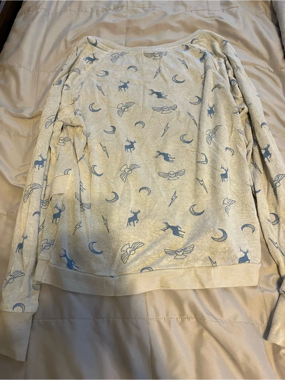Harry Potter Cream Crewneck Pullover with Blue Lunar & Animal Motif